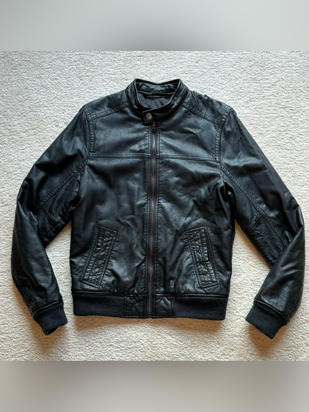 Abercrombie Kids Classic Black Faux Leather Zip Up Biker Bomber Jacket XL